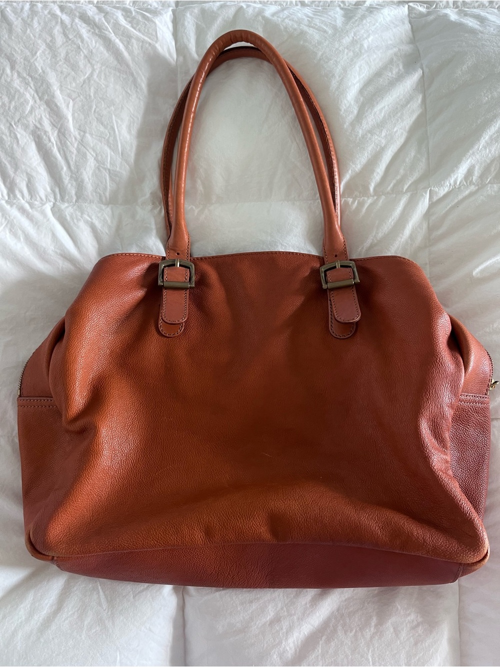 Mark & Graham genuine leather shoulder tote in a gorgeous warm cognac/caramel br
